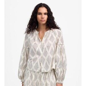 Madewell Shirred Balloon-Sleeve Top Women’s Large White Black Dot Cotton Boho